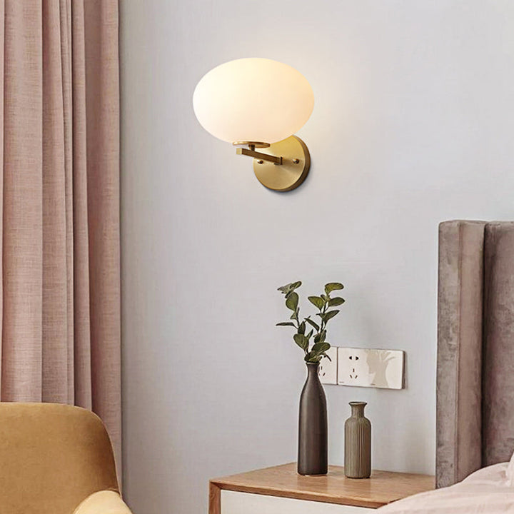 Milk Glass Oval Wall Mount Lamp Modern 1 Light Bedside Wall Sconce Light in Brass