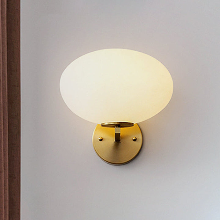 Milk Glass Oval Wall Mount Lamp Modern 1 Light Bedside Wall Sconce Light in Brass
