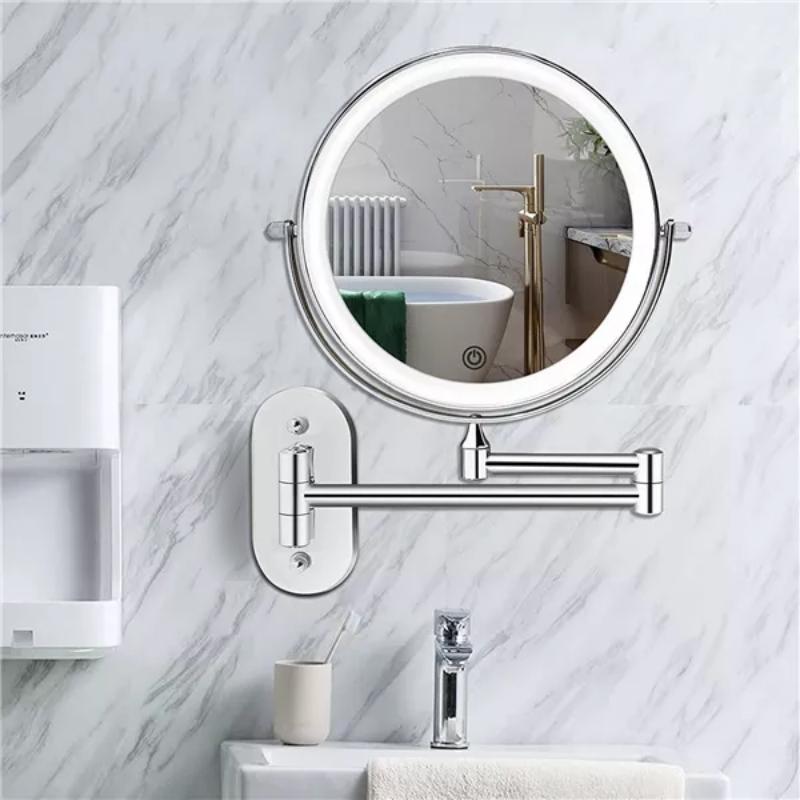 Illuminated wall mirror with 10x magnification and USB charging function