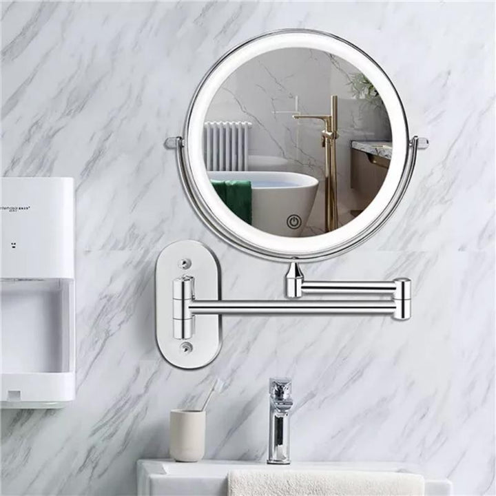 Illuminated wall mirror with 10x magnification and USB charging function