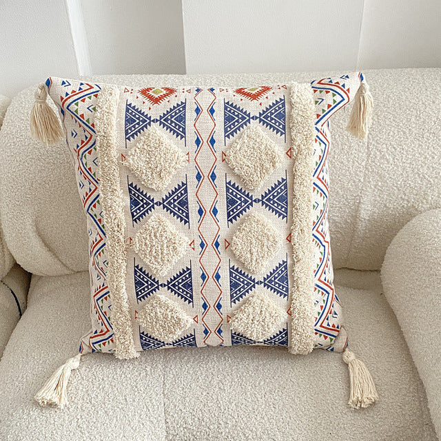 Boho lined fringe throw pillow cover