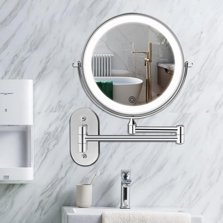 Illuminated wall mirror with 10x magnification and USB charging function