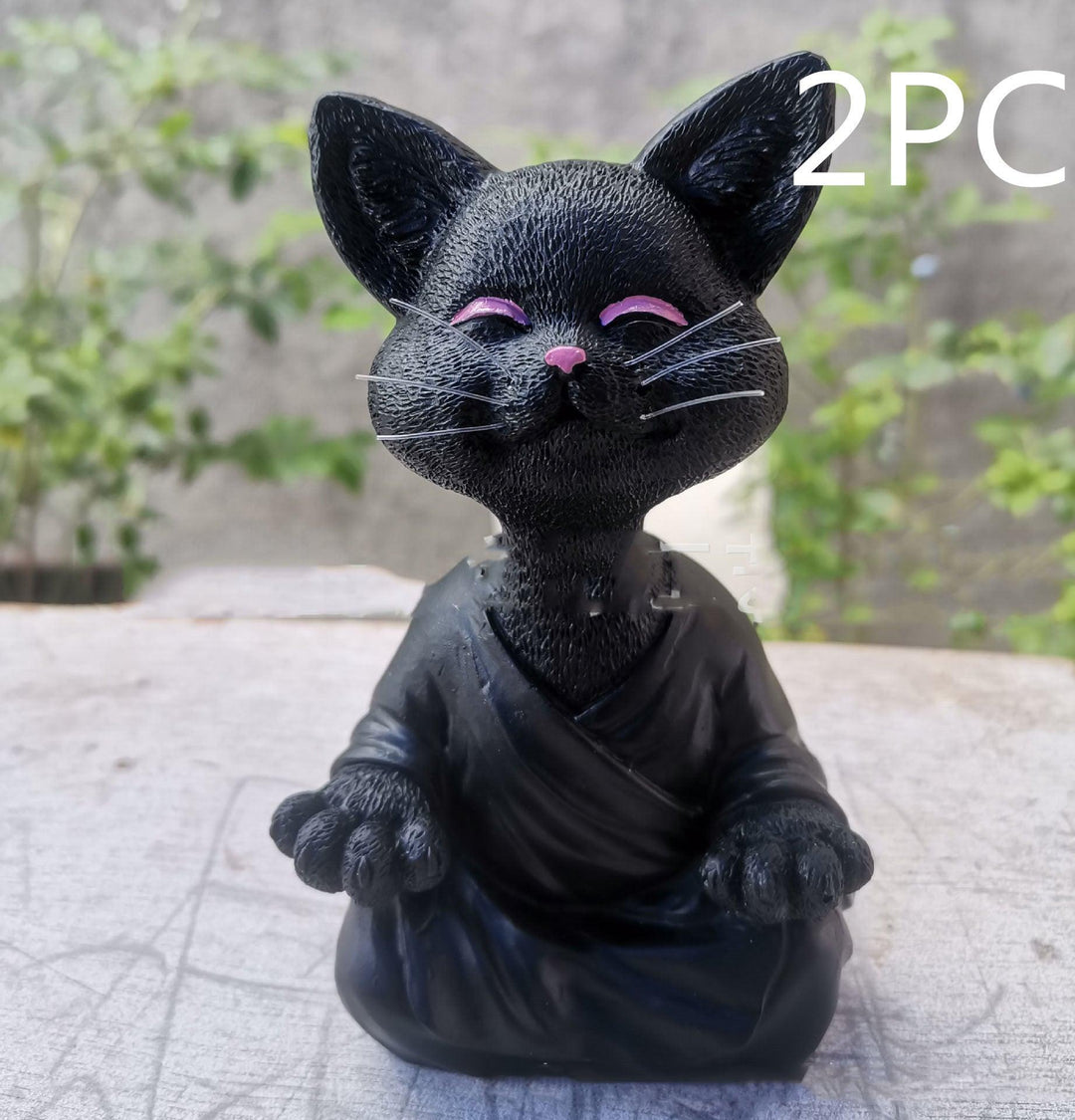 Playful Black Buddha Cat Figure Meditation Yoga Collectible Happy Cat Decor Home Garden Decoration Garden Ornament