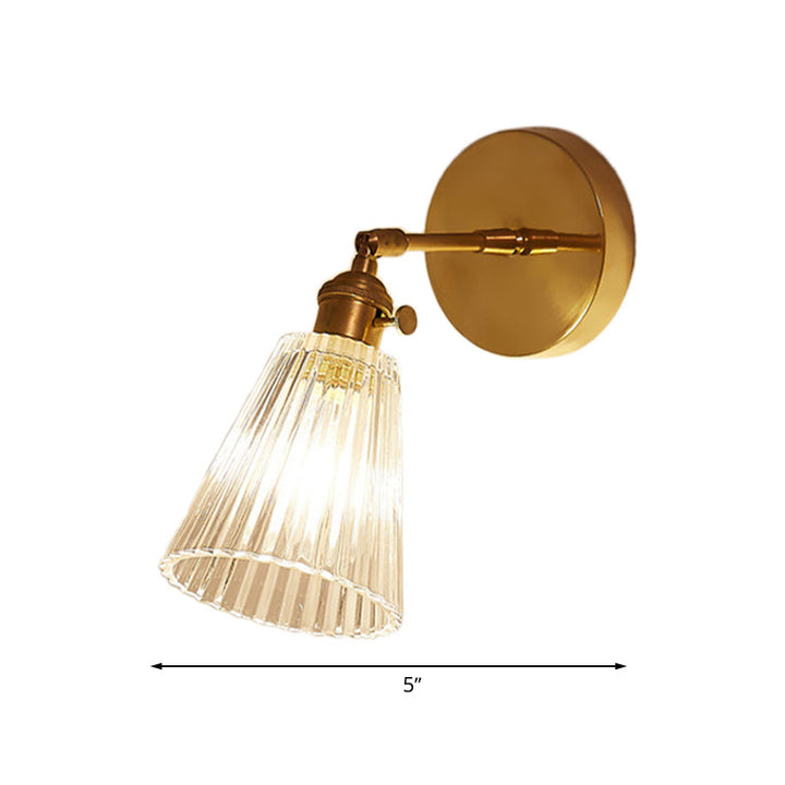 Tapered Clear Textured Glass Wall Lighting Industrial Single Bulb Dining Room Sconce Lamp in Brass