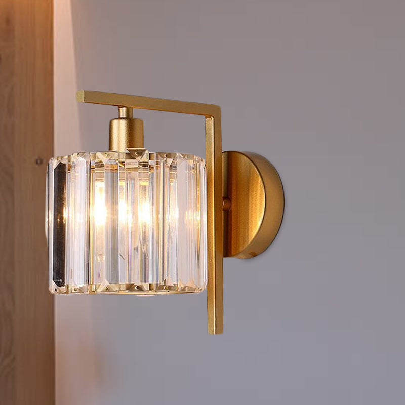 Modern Column Wall Light Fixture 1-Bulb Clear Crystal Wall Sconce Lighting in Gold for Bedroom
