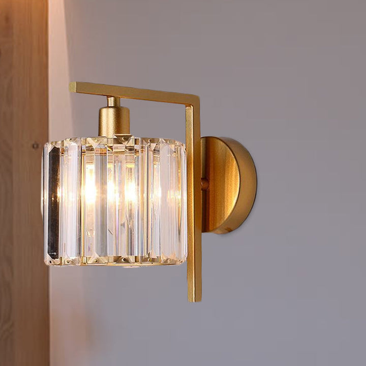 Modern Column Wall Light Fixture 1-Bulb Clear Crystal Wall Sconce Lighting in Gold for Bedroom