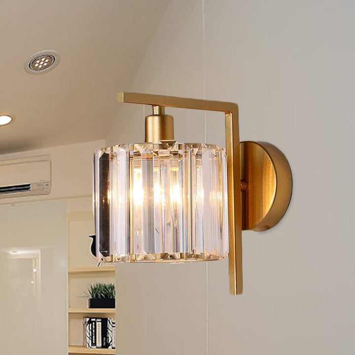 Modern Column Wall Light Fixture 1-Bulb Clear Crystal Wall Sconce Lighting in Gold for Bedroom