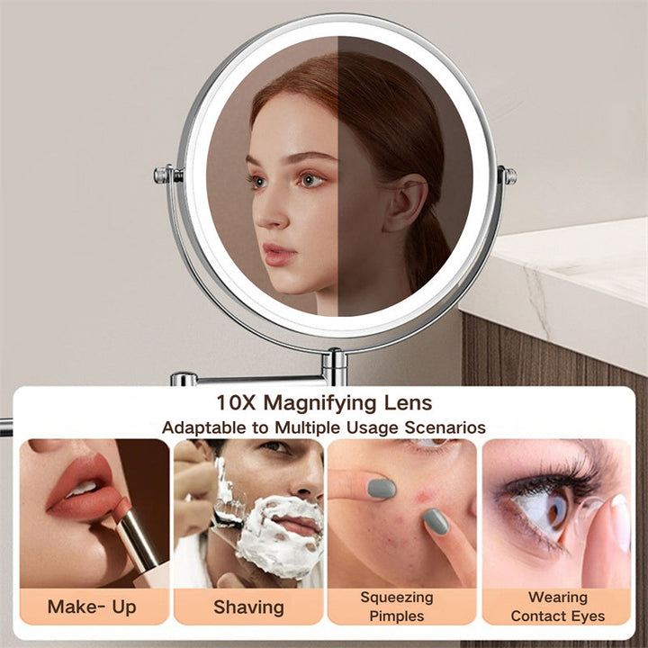 Rechargeable wall-mounted shaving mirror | 360° rotation. 1X/10X magnification