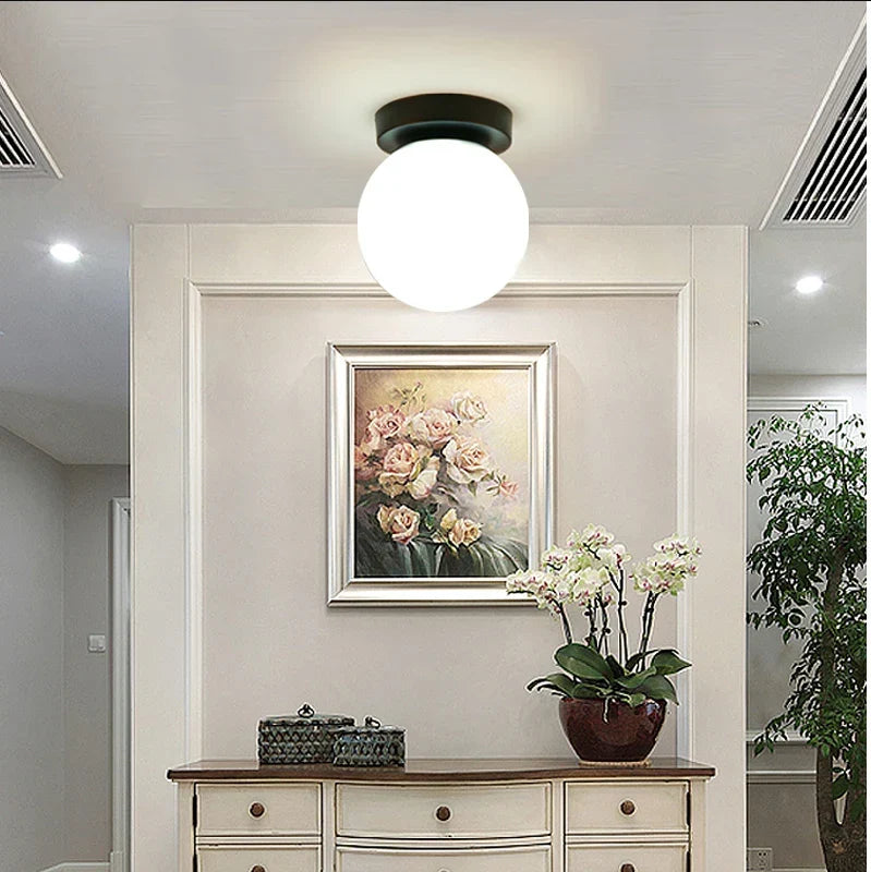 Modern Minimalist Frosted Glass Ceiling Lamp – White Ball Design for Dining Room, Living Room, Bedroom & Bar – Contemporary Ceiling Light Fixture