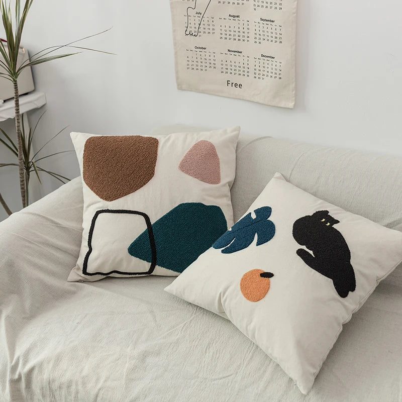 Black Cat & Garden Tufted Pillow Case