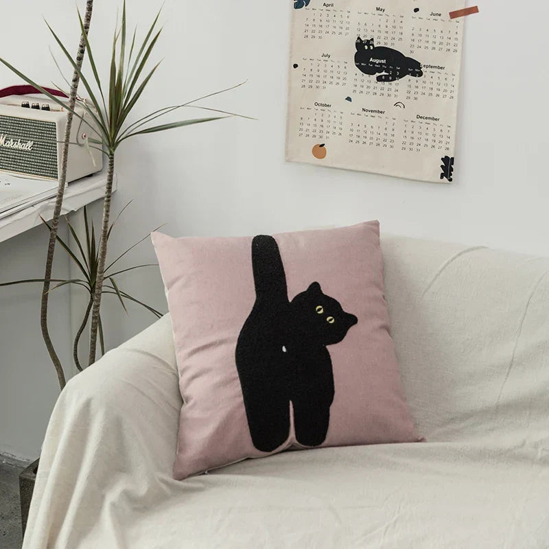 Black Cat & Garden Tufted Pillow Case