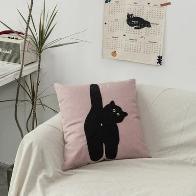 Black Cat & Garden Tufted Pillow Case