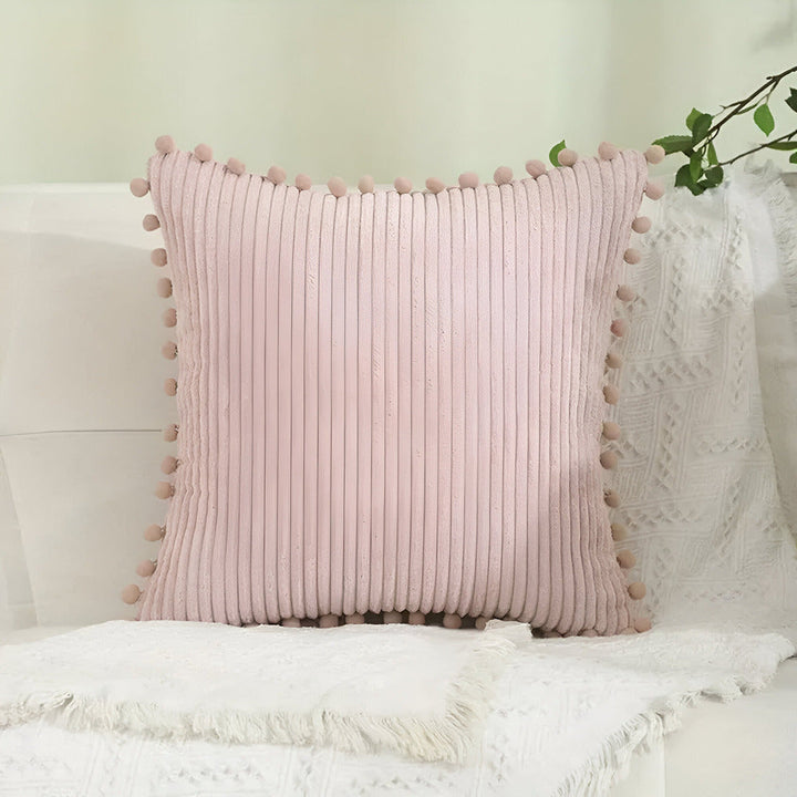 Cotton Cushion Cover with Pom Poms