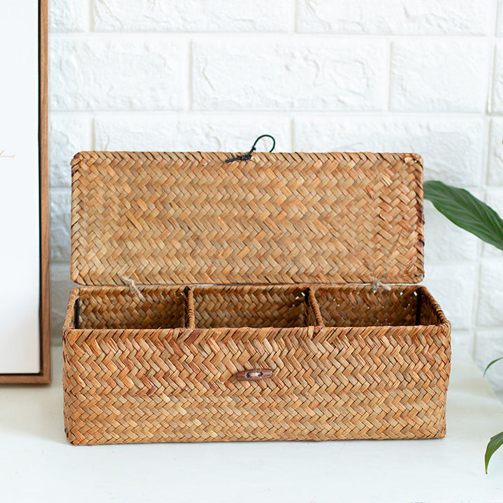 Handcrafted Rectangular Woven Storage Box With Dividers