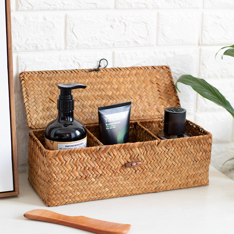 Handcrafted Rectangular Woven Storage Box With Dividers