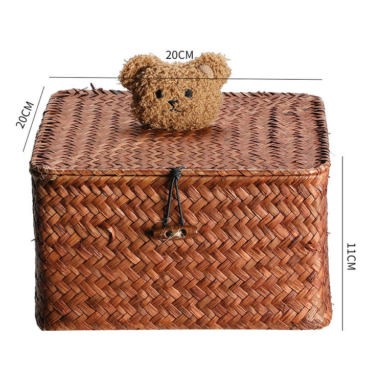 Woven Storage Box With Cute Lid