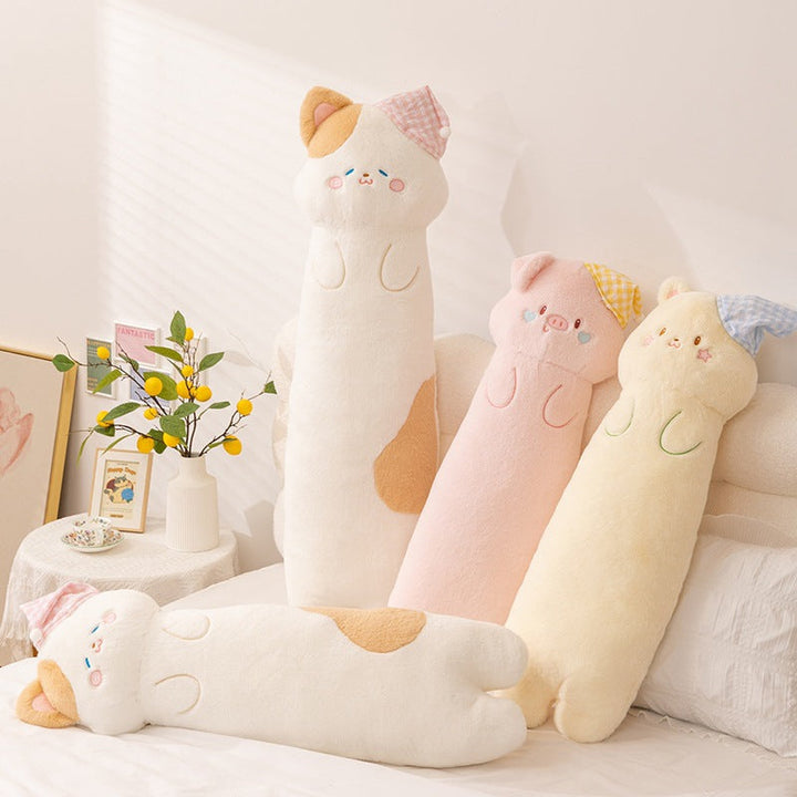Plush neck roll with kitten motif
