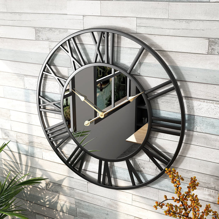 Metal Vintage Large Size Wall Clock with Mirror 39cm