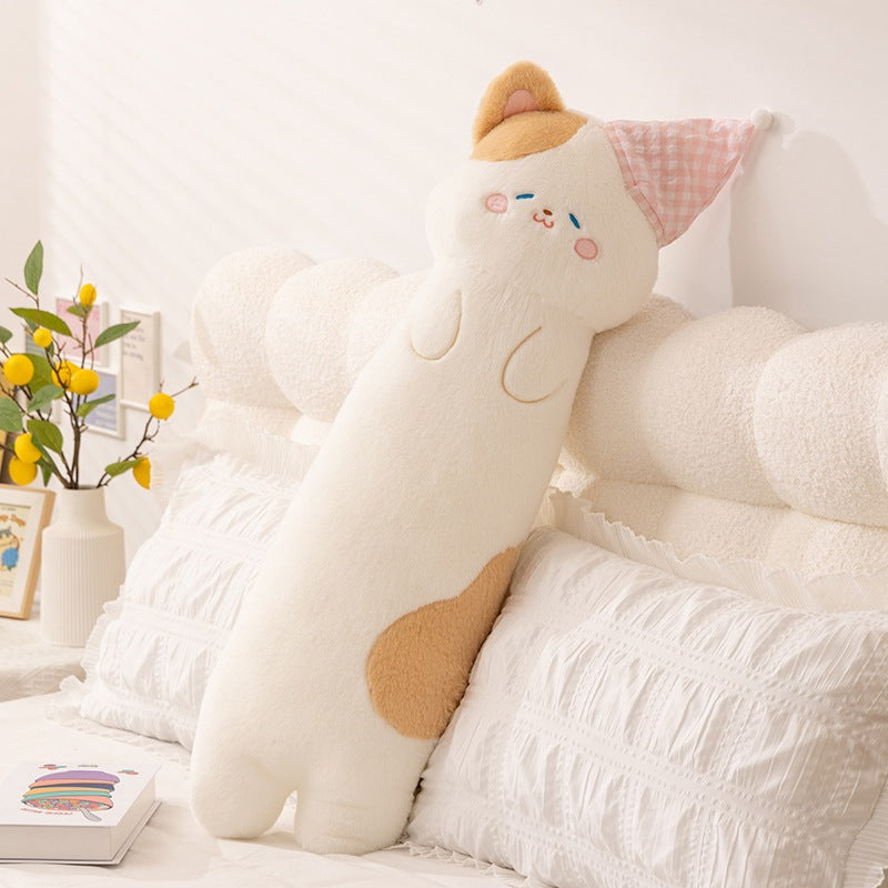 Plush neck roll with kitten motif