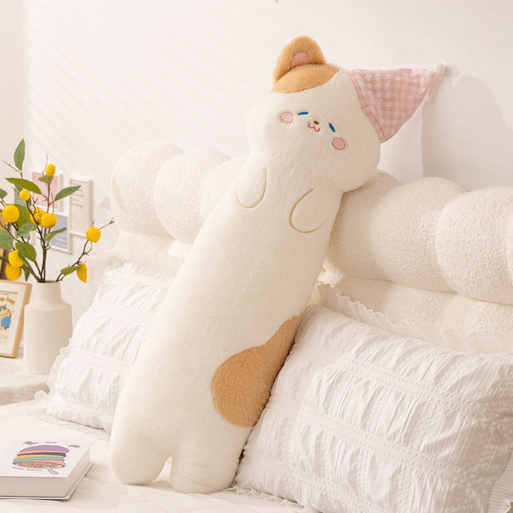 Plush neck roll with kitten motif