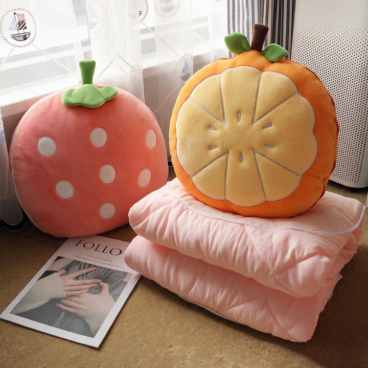 Plush pillow in fruity design