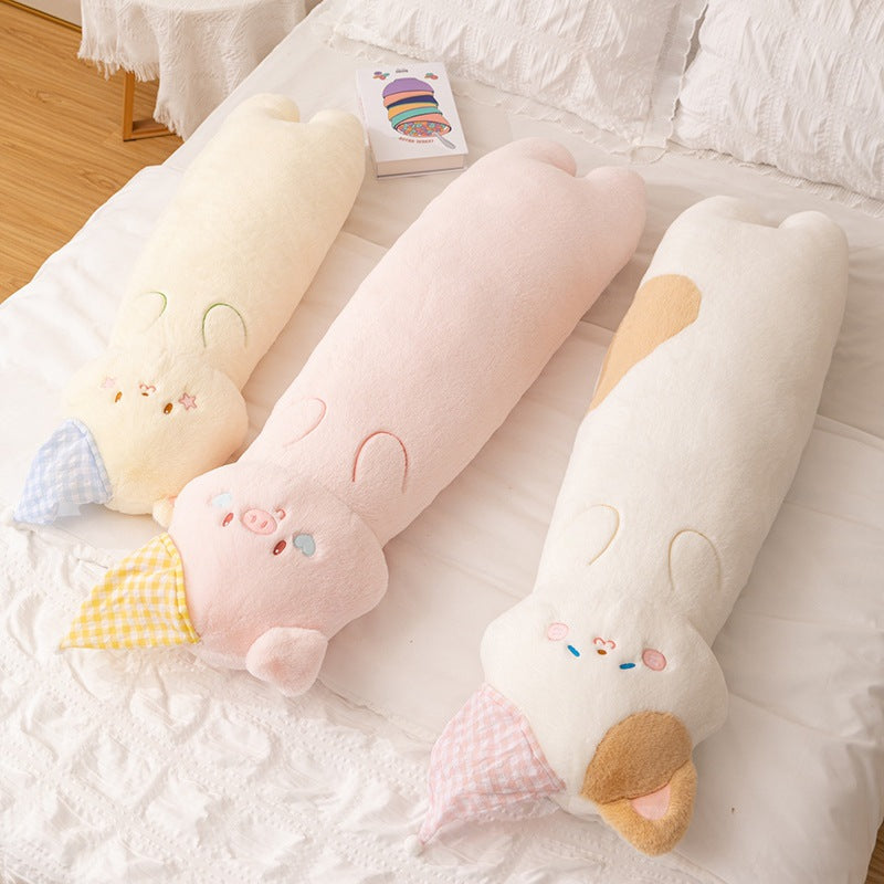 Plush neck roll with kitten motif
