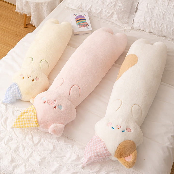 Plush neck roll with kitten motif