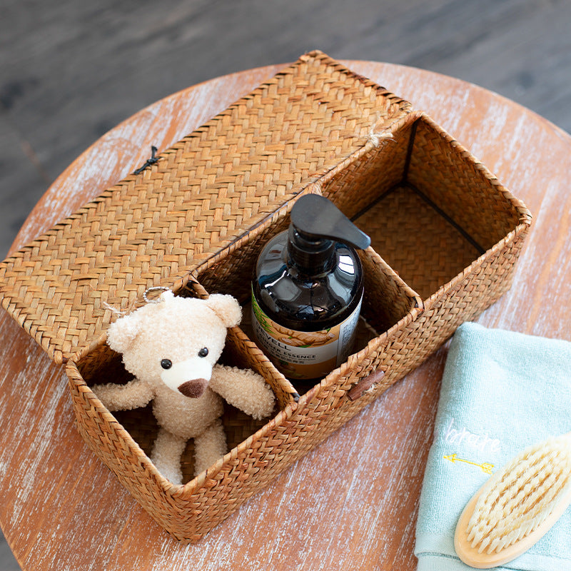 Handcrafted Rectangular Woven Storage Box With Dividers
