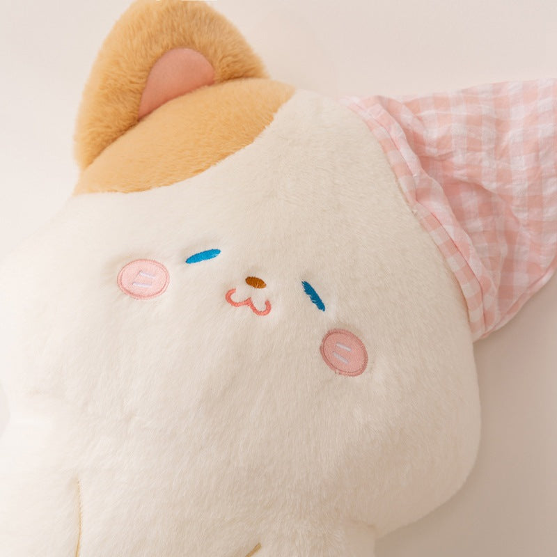 Plush neck roll with kitten motif