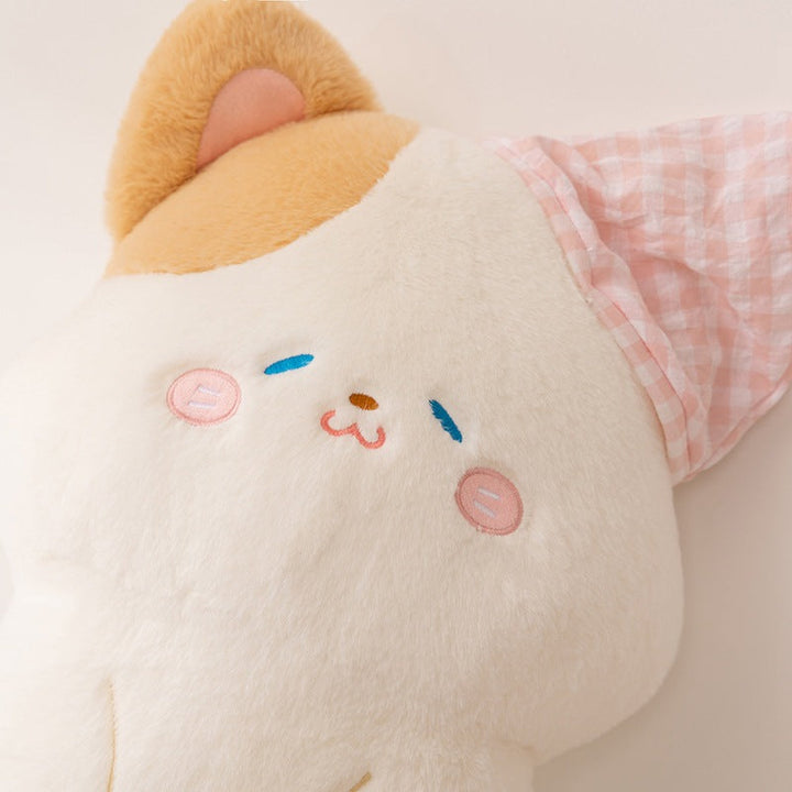 Plush neck roll with kitten motif