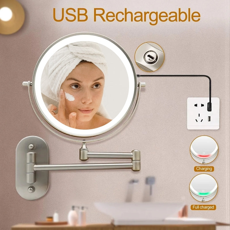 LED cosmetic mirror with magnification & USB battery