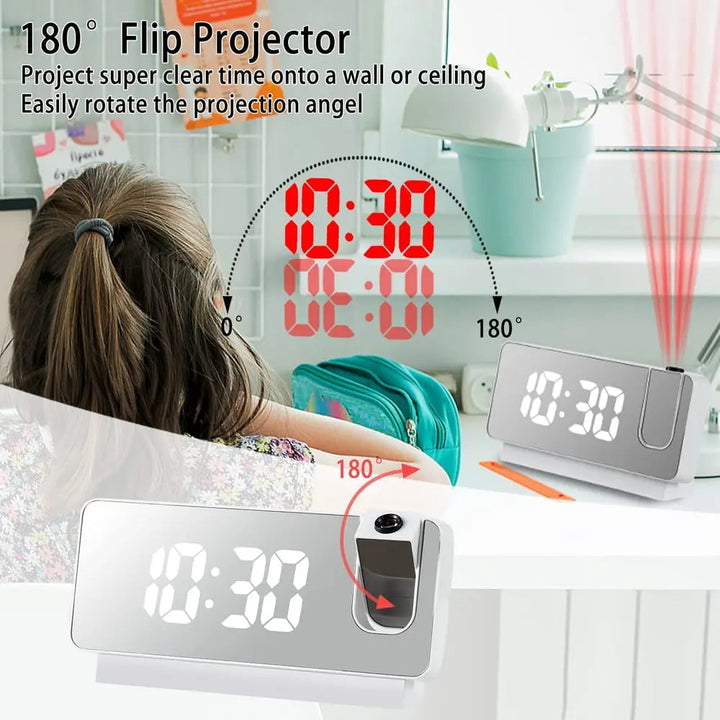 Projection alarm clock with mirror display and large LED screen