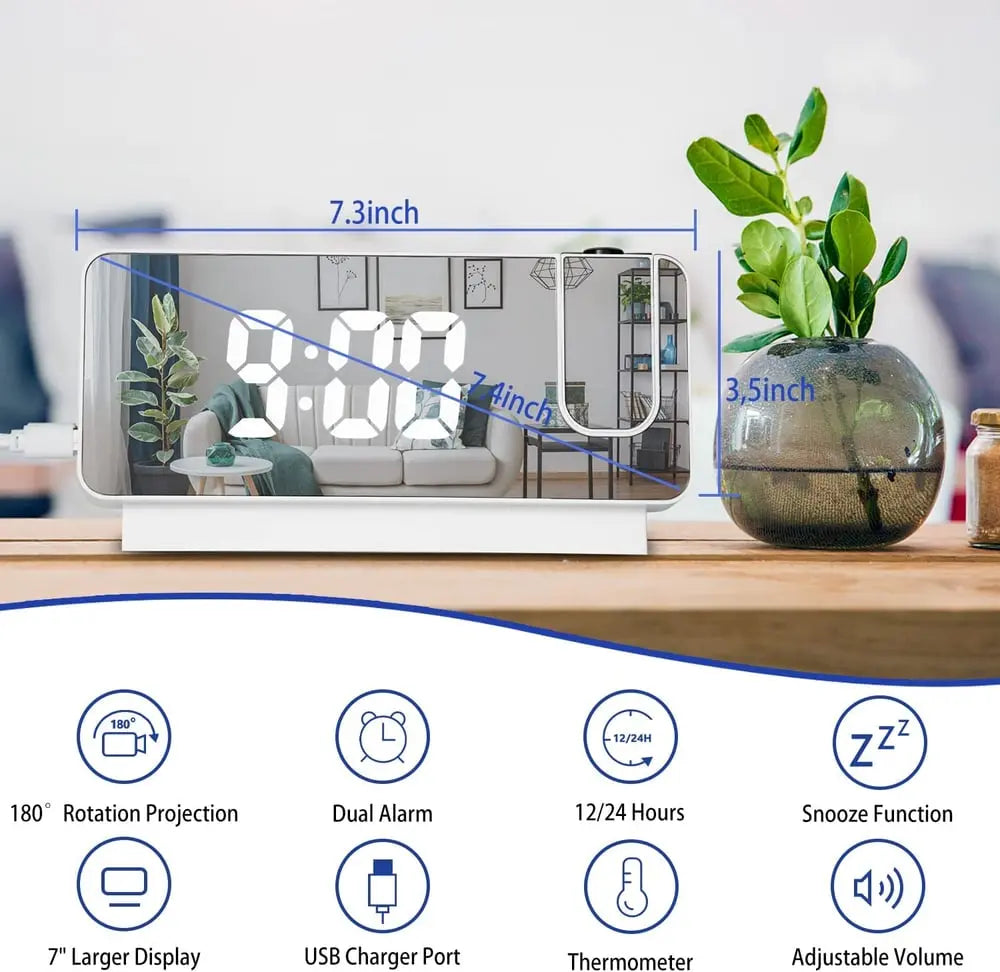 Projection alarm clock with mirror display and large LED screen
