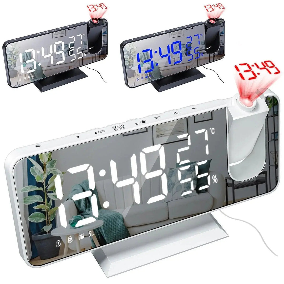Projection alarm clock with mirror display and large LED screen