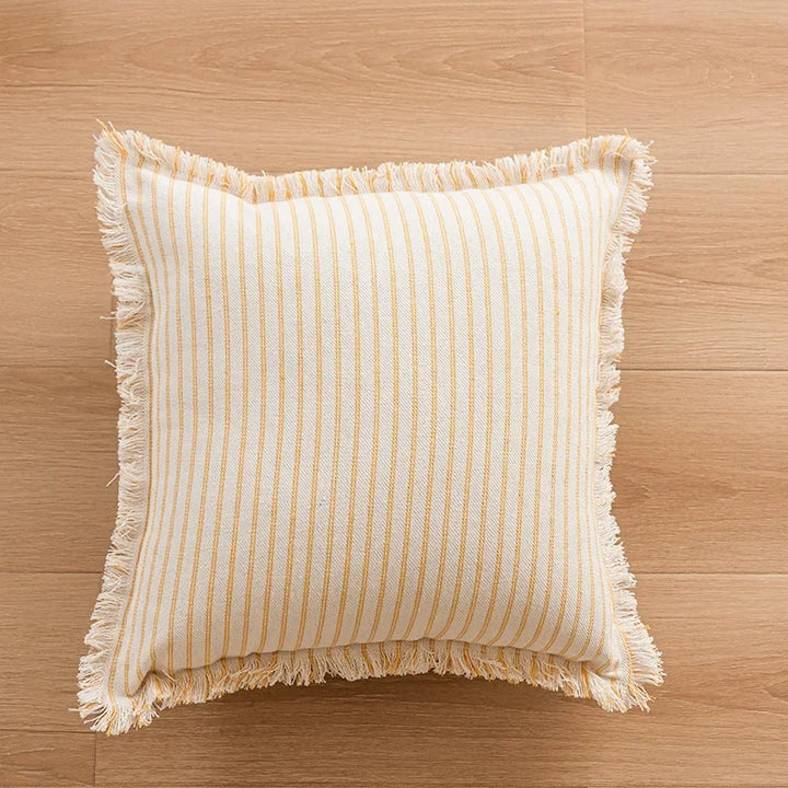 Elegant Pillowcase with Jacquard Pattern and Fringes - Cotton-Linen Blend