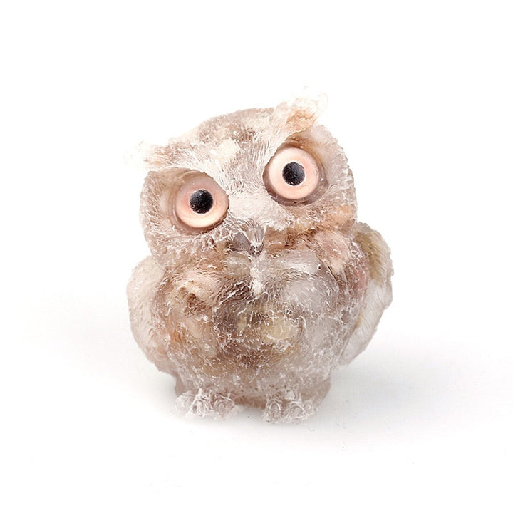 Natural Crystal Owl Figurine: Handmade Collector's Item