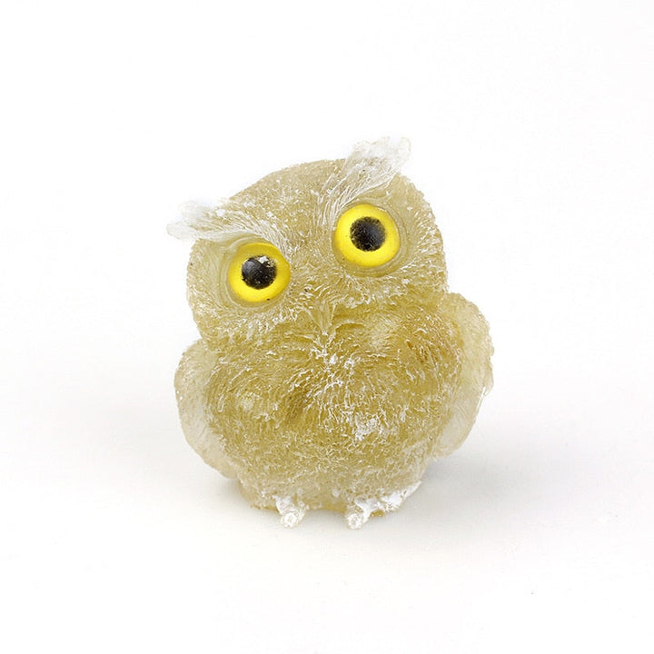 Natural Crystal Owl Figurine: Handmade Collector's Item