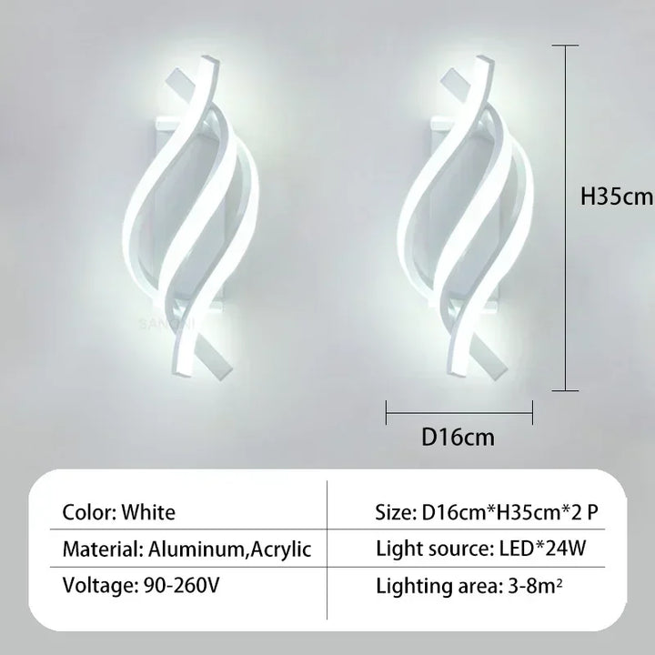 Modern LED Wall Light – Curved Spiral Design Sconce for Living Room, Bedroom, Aisle, and Home Decor