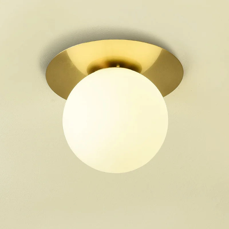 Nordic LED Ceiling Light – Simple Bedroom, Corridor, and Living Room Light with Acrylic Ball and Gold & Black Iron G9 Lamp
