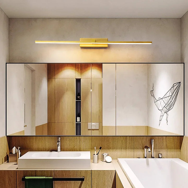 Modern Gold LED Wall Lamp – Bathroom Mirror Light with Touch Switch for Bedroom, Living Room, and Vanity Lighting