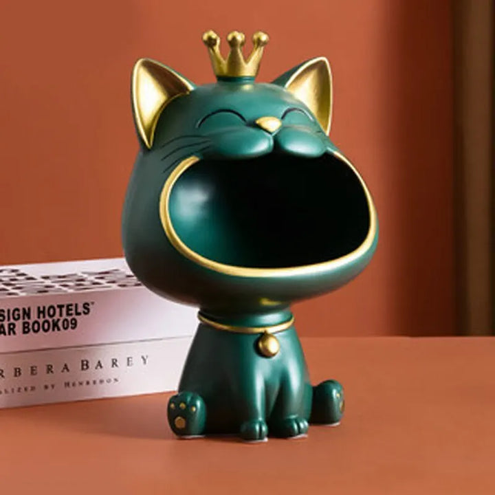 Fortune Crown Big Mouth Cat Entrance Key Holder Decorative Ornament, Light Luxury Housewarming Gift Sculpture