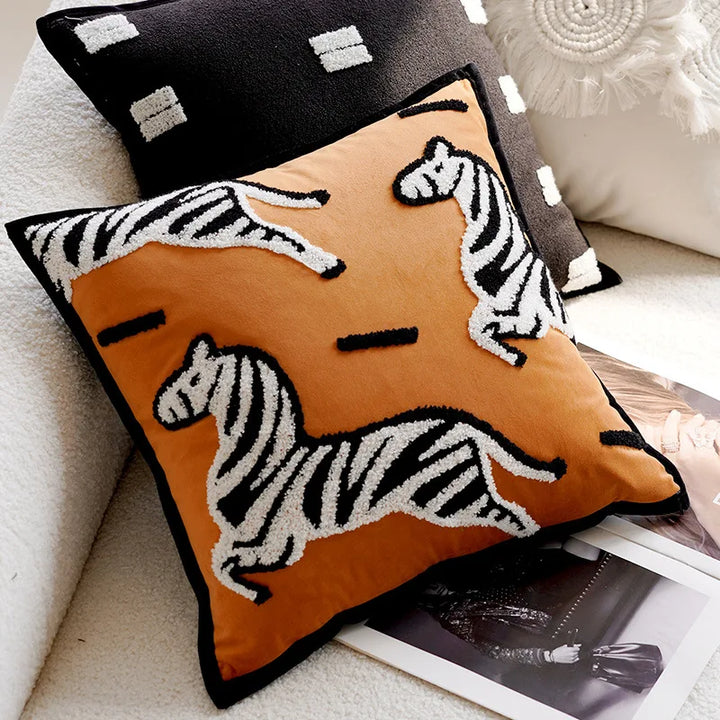 Luxury Embroidered Decorative Cushion with Horse Print for Sofa and Living Room