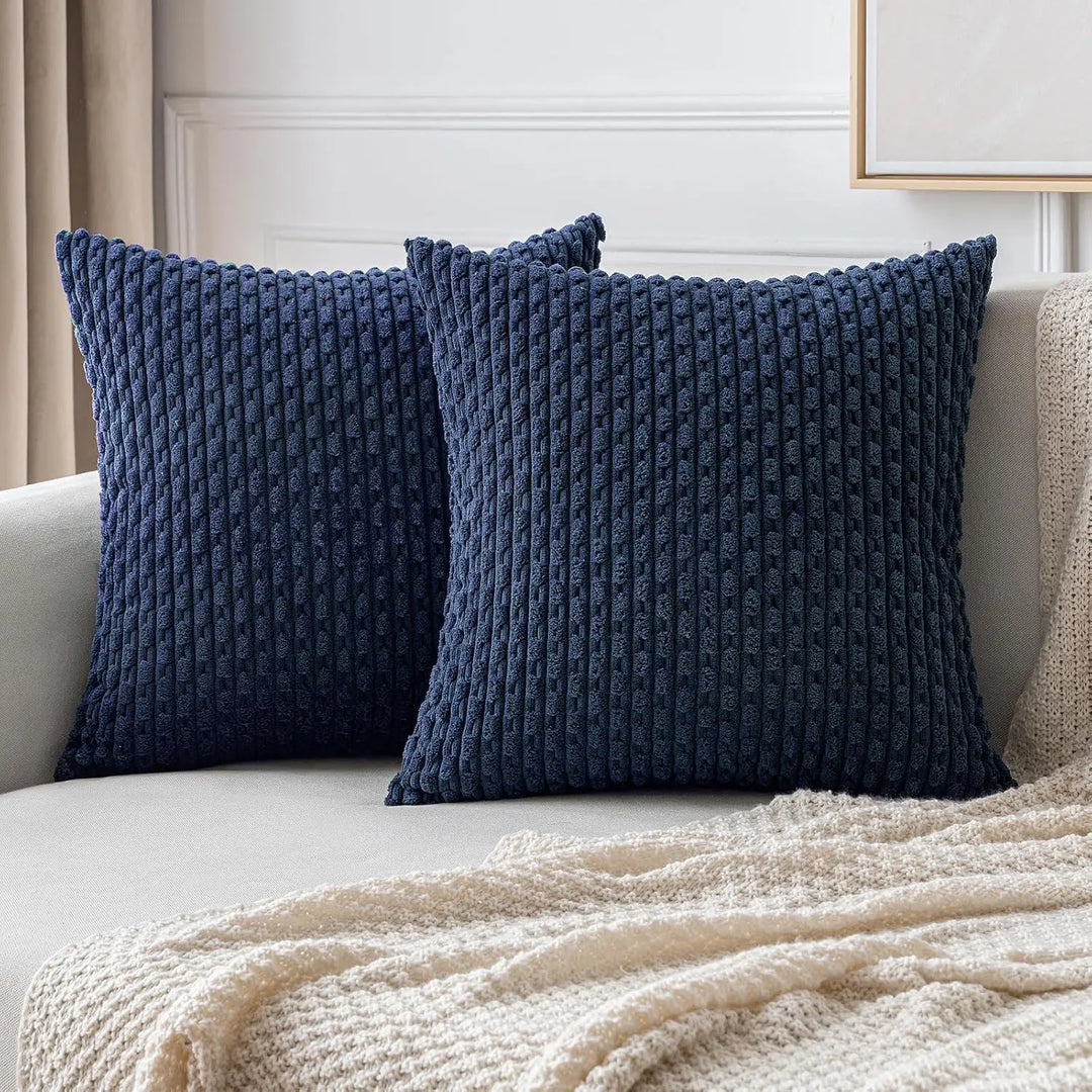 Soft Ribbed Velvet Decorative Pillow with Stripes in Boho Style for Sofa and Bed