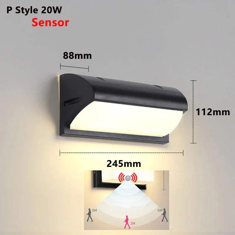 Modern LED Outdoor Wall Lamp with Motion Sensor - Waterproof Porch Light, Outdoor Lighting Fixture