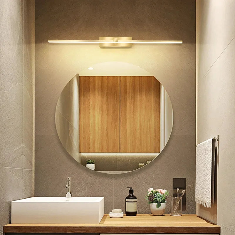 Modern Gold LED Wall Lamp – Bathroom Mirror Light with Touch Switch