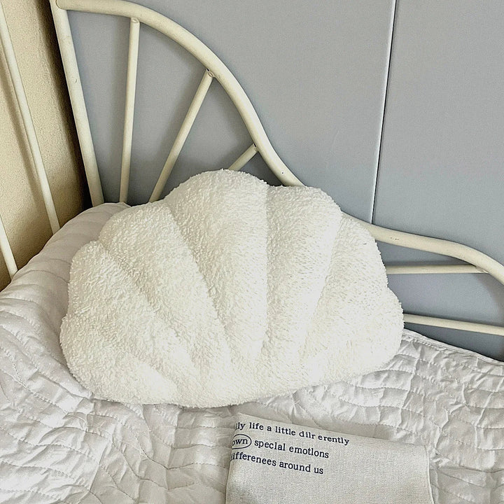 Pastel Shell Cushion – Fluffy Bouclé Plush Pillow