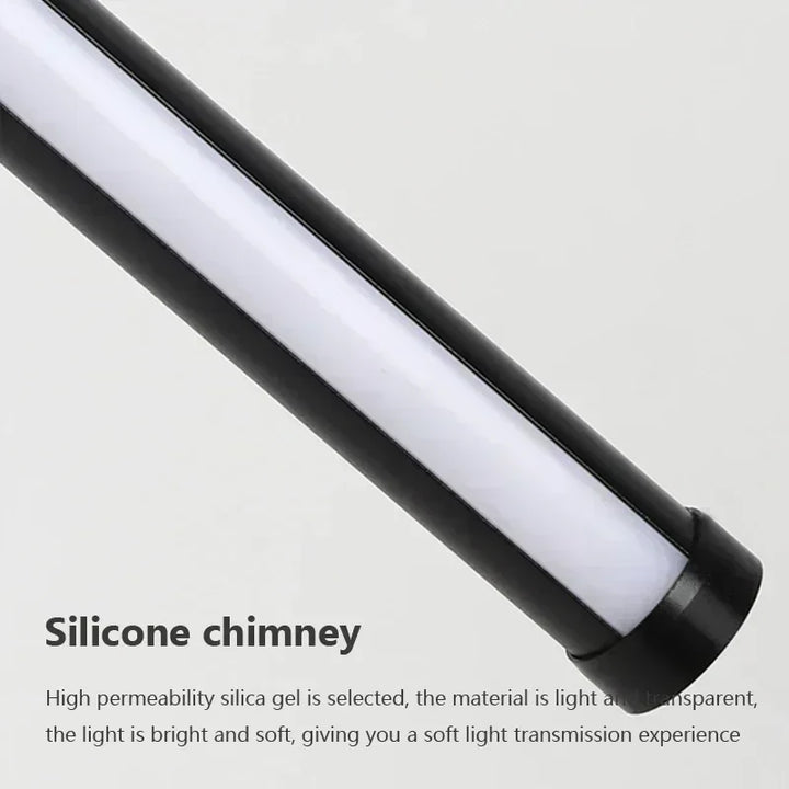 Modern LED Long Pendant Light for Dining Room, Bedroom & Living Room – Touch Switch, Aluminum Hanging Lamp, White & Black Lampshade