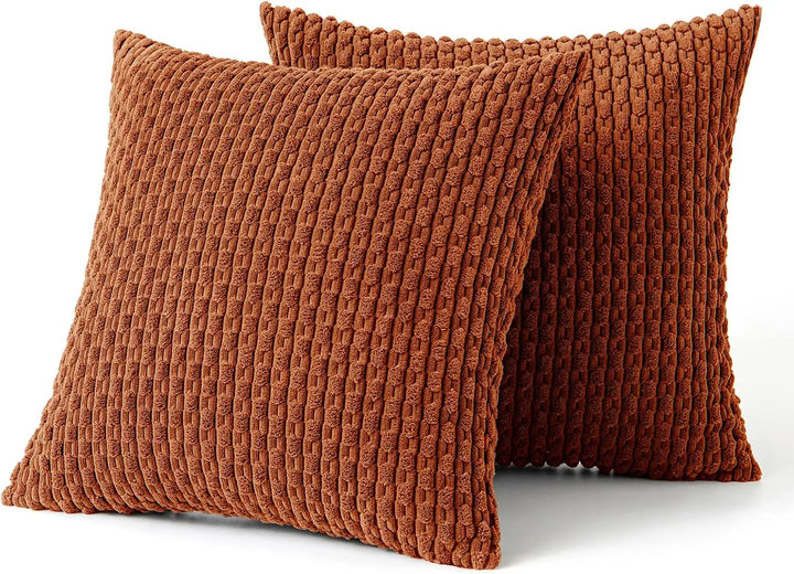 Soft Ribbed Velvet Decorative Pillow with Stripes in Boho Style for Sofa and Bed