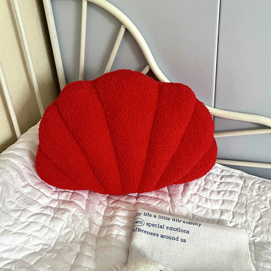 Pastel Shell Cushion – Fluffy Bouclé Plush Pillow