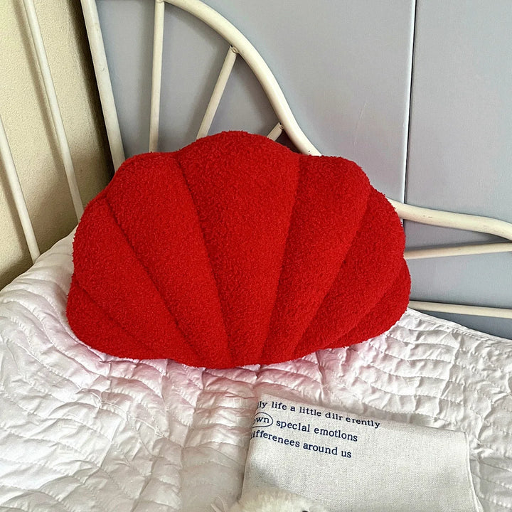 Pastel Shell Cushion – Fluffy Bouclé Plush Pillow
